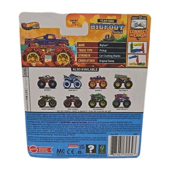 Hot Wheels Monster Trucks Bigfoot Team Dino Sharks vs Dinos 1:64 Red - Picture 6 of 7